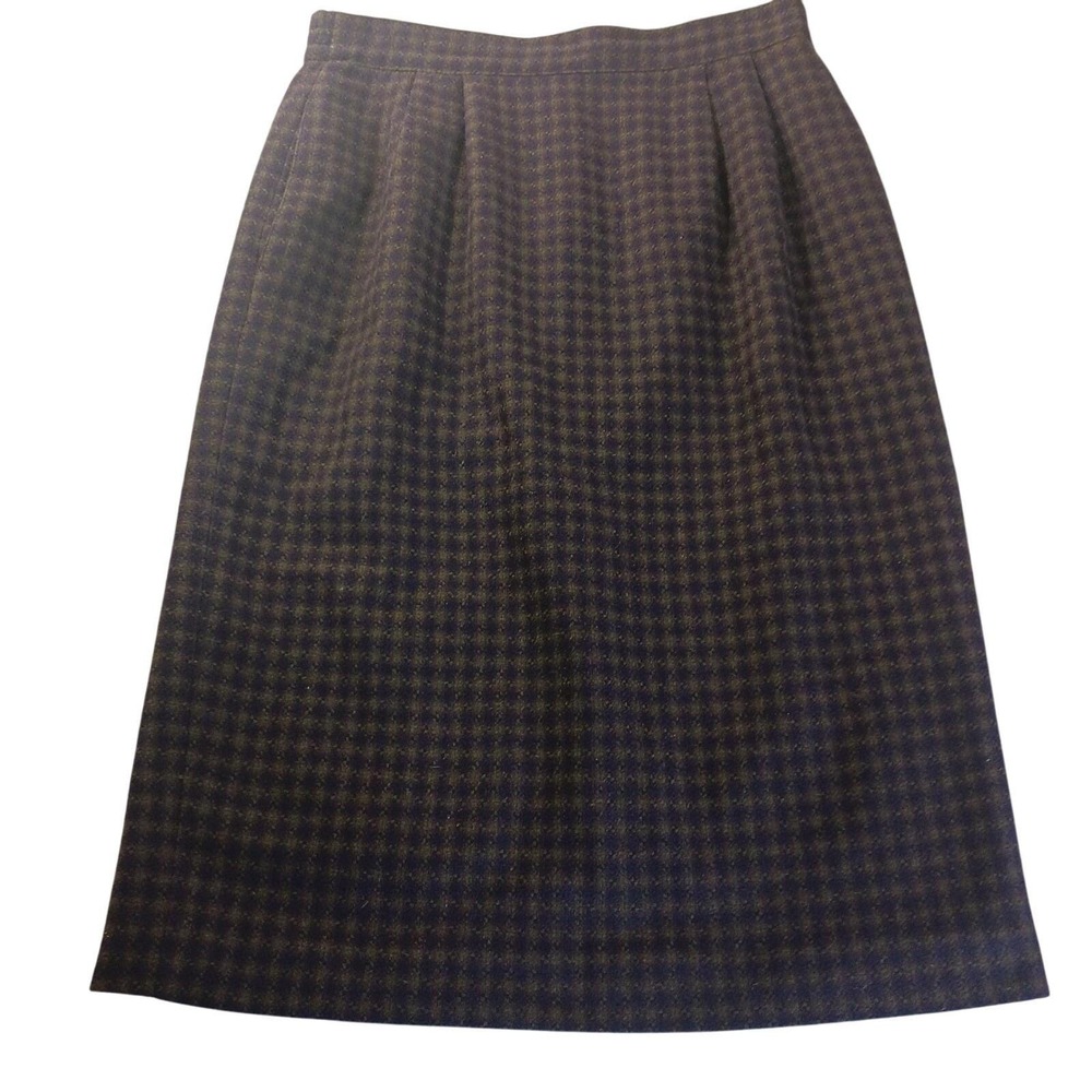 Leslie Fay Wool Skirt 10P Knee Length Houndstooth Lined VTG Academia Career
